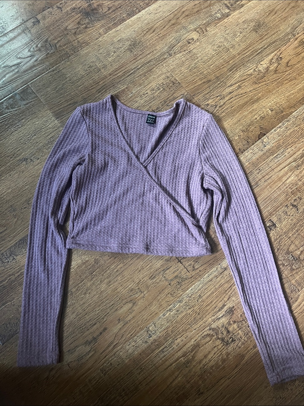 SHEIN Mauve Ribbed Wrap Crop Top